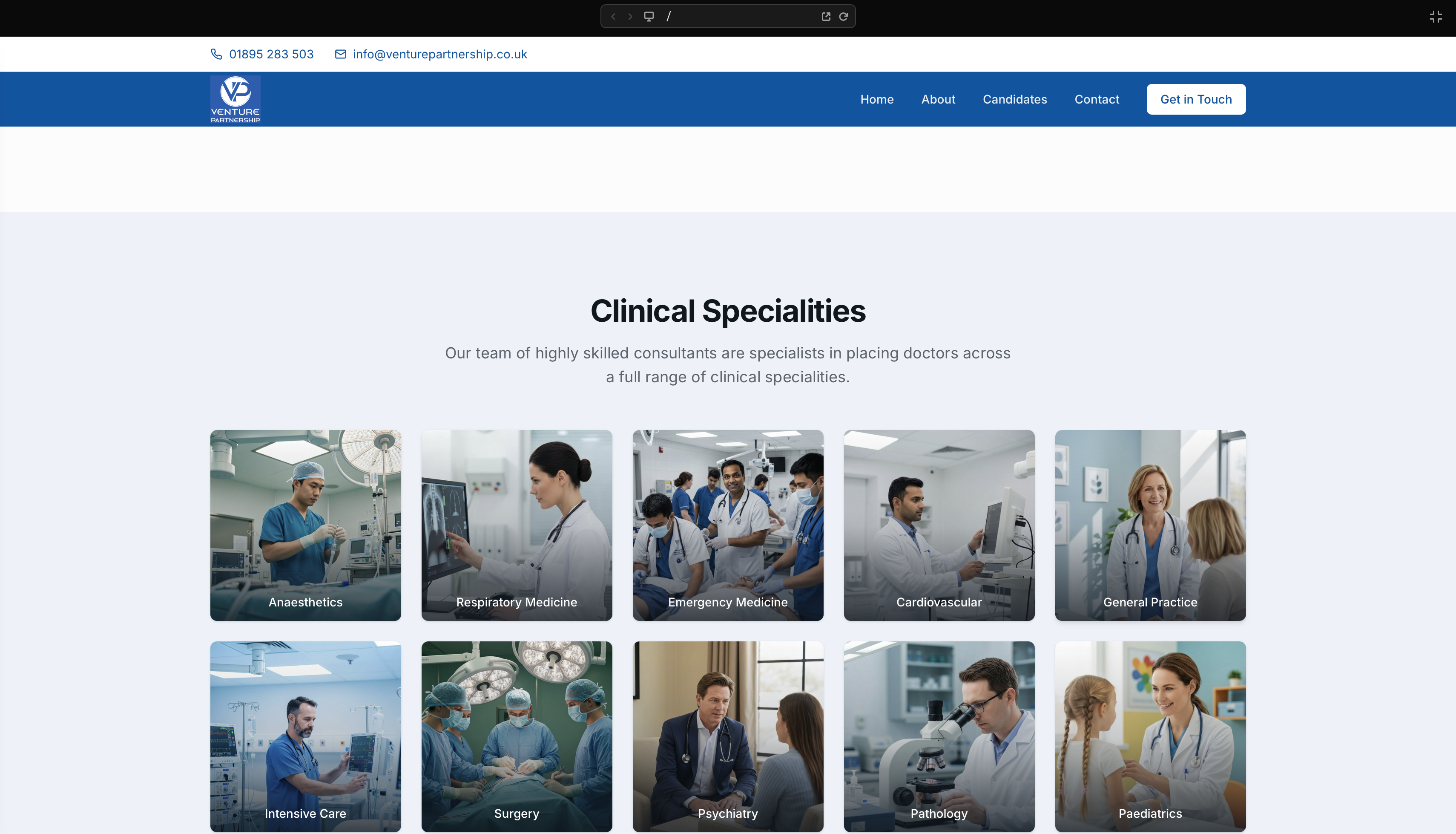 Venture Partnership Clinical Specialities - Medical specialty cards grid